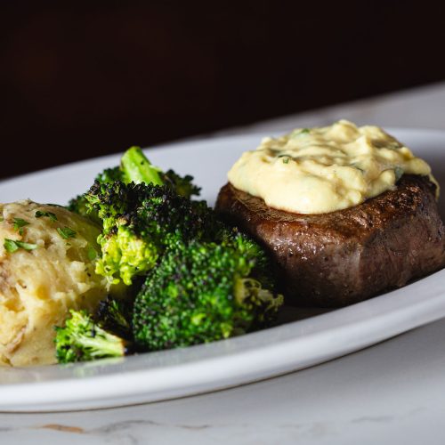 Filet Mignon with Creamy Truffle Mashed Potatoes from Grande Station Restaurant in Downtown Littleton, Colorado